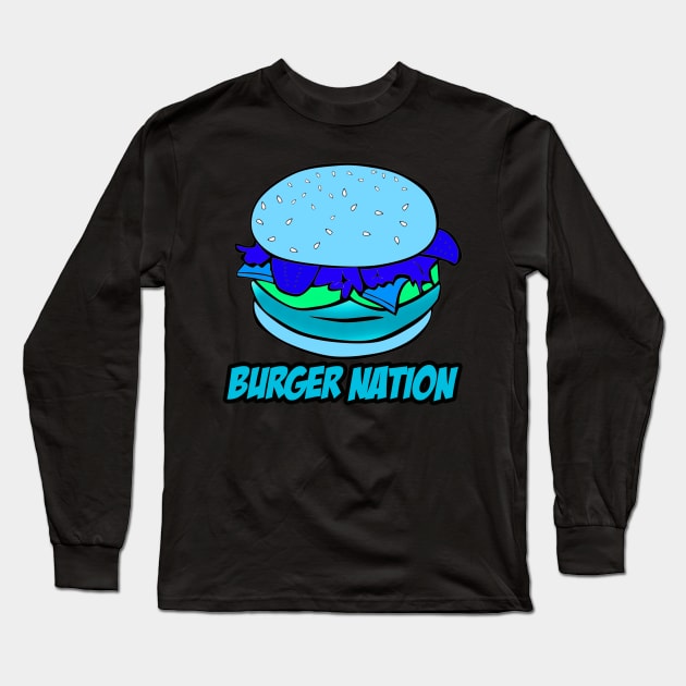 Burger Nation Tee - Blue/Green Long Sleeve T-Shirt by Jbug08x